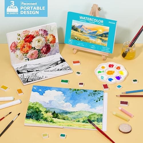Pacocoast 5.5"x8.5" Bulk Watercolor Pad, Pack of 3 (90 Sheets) 140lb/300gsm | Cold press pages, glue bound acid-free artist drawing paper for adults. Great for watercolor, pencil, pastel & crayon, Teal thumbnail 6