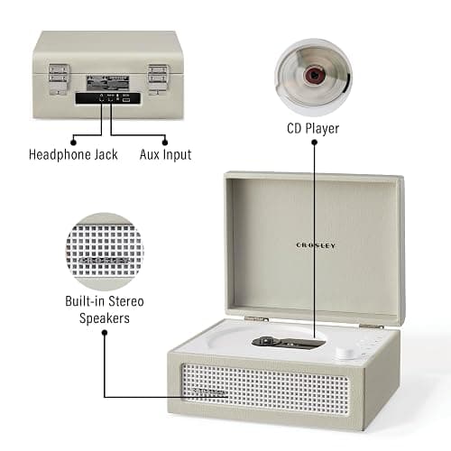 Crosley Voyager Portable CD Player with Bluetooth, Built-In Stereo Speakers & FM Radio – Rechargeable CD Players for Home, Office & Travel with Headphone Jack, Aux Input - Vintage Suitcase Design thumbnail 3