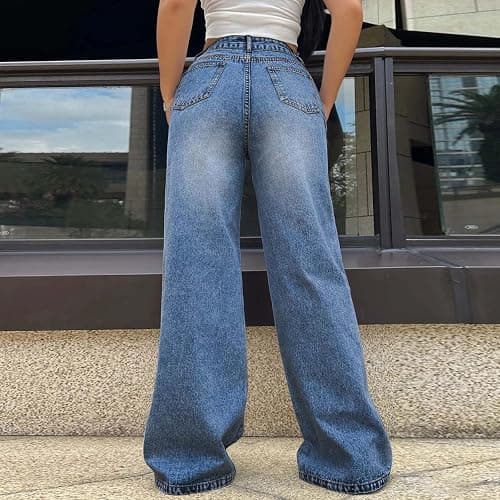Ripped Jeans Womens, Wide Leg Jeans Woman Baggy High Waisted Trendy Bootcut Stretchy Plus Size Distressed Denim Pants thumbnail 3