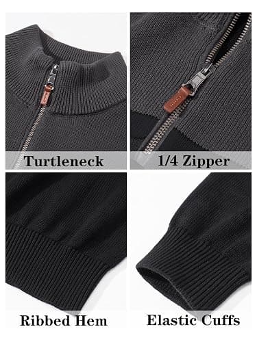 KEFITEVD Men's Jumpers Quarter Zip Winter Warm Sweater Mock Turtle Neck Casual Pullover Cotton Knitted Striped Work Jumper thumbnail 2