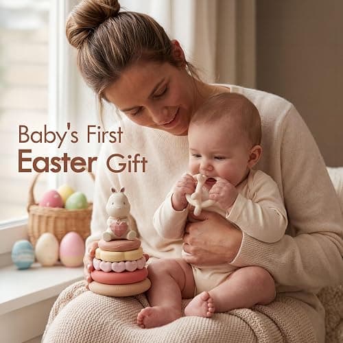 Moonkie Lapin Tour Empilable Bebe, Jeux Eveil Silicone, Anneau Dentition Bebe, Jouet Montessori Eveil, Anneaux Empilables Bébés, Cadeau pour Filles 6 Mois+, Ensemble de 7 Pièces thumbnail 9