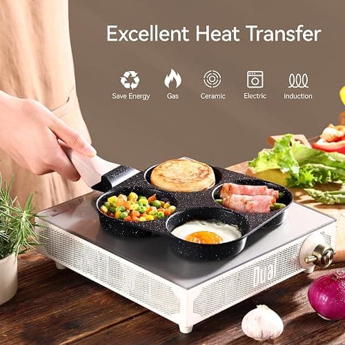 CAROTE Egg Pan Omelette Pan, 4-Cup Nonstick Granite Omelette Skillet - Pancake Pan and Healthy Egg Cooker Suitable for Gas Stove & Induction Cookware, Black thumbnail 4