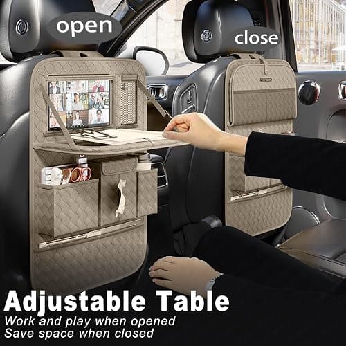 XDV Car Seat Organizers,Multi-functional Back Seat Protectors, Storage Pouches, and Tray Holders (for Cars, Kids, Seat Back and Rear Seats) (Woven Beige, 1 Pcs) thumbnail 4