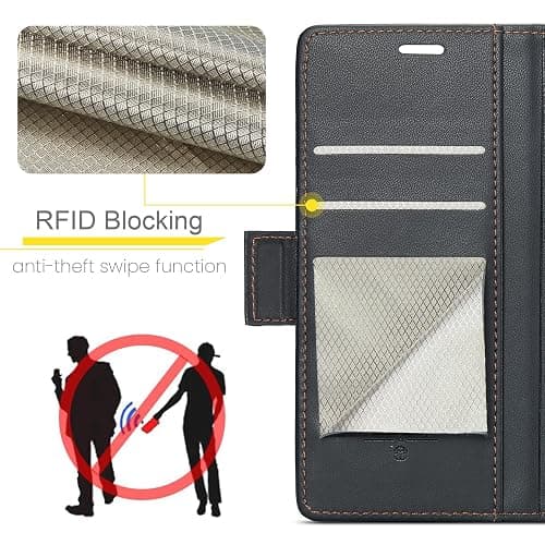 Rerzoiro for iPhone 16 Case 6.1 Inch, Premium PU Leather Wallet Case Flip Cover with [RFID Blocking][Card Holder][Stand Function] Shockproof Protective for iPhone 16, Black thumbnail 2