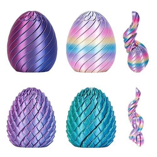 4PCS Twisty Fidget Egg, 3D Printed Spiral Fidget Toy, 3D Printed Slippery Egg Fidget, Easter Basket Stuffers, Dragon Egg Desk Toy for Teens Kids Adults (Style-A) - Image 1
