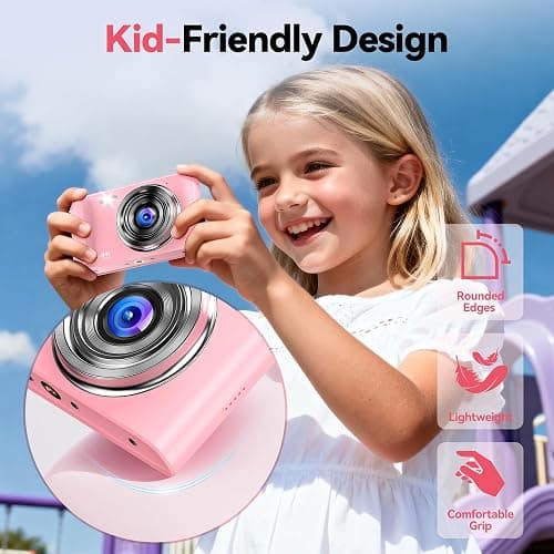 Digital Camera 4K for Kids: 48MP Pink Camera for Teens Photography - Christmas Birthday Gifts for Girls - 16X Zoom Shoot for Vlogging - Compact Camera for 6 7 8 9 10 Years Old- Toys for Toddler thumbnail 4