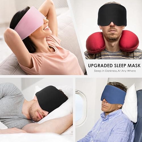 FRESHME Cotton Sleep Mask Blackout - Handmade Eye Mask for Sleeping Eye Shade Cover Sleep Mask for Women Men Girl Soft and Breathable Adjustable Blinder Light Blocking Pink Airplane with Travel Pouch thumbnail 5