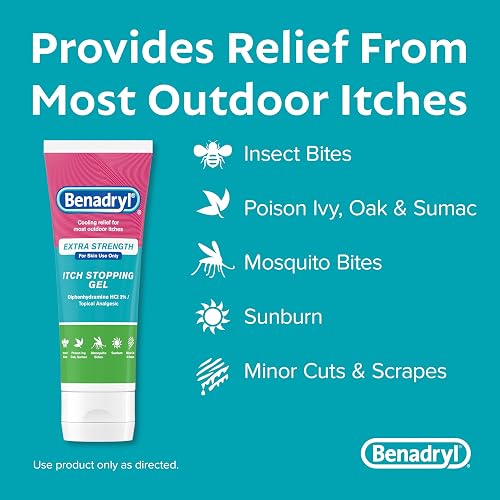 Benadryl Extra Strength Anti Itch Relief Gel, 2% Diphenhydramine HCl, Relief from Insect Bites, Sunburn & More, Great for Camping Essentials, 3.5 fl oz thumbnail 3