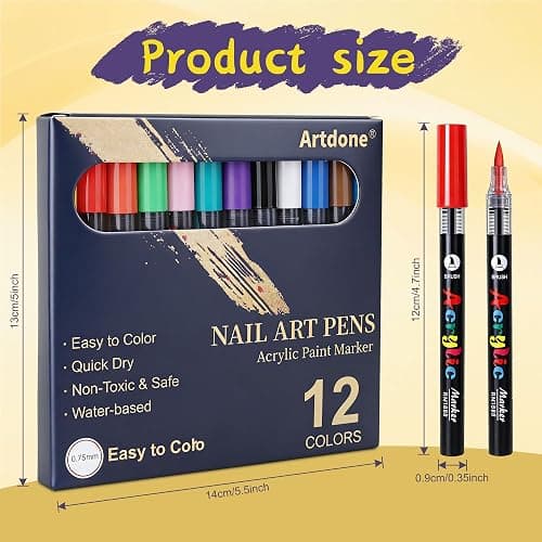 Artdone 12 Colors Nail Art Pens Set, 3D Quick-Drying Acrylic Paint Markers Nail Point Graffiti Dotting Drawing Liner Brush for DIY Gel Nail Polish Design Manicure Tools thumbnail 5
