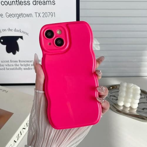 FABSPARK Phone Case for iPhone 13 Case,Simple Wave Design Wavy Frame Soft Silicone Aesthetic for iPhone 13,Hot Pink thumbnail 2