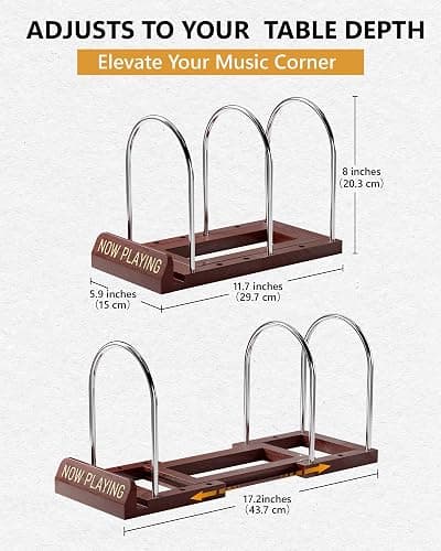 BS-VOG Vinyl Record Storage Stand, Expandable Record Holder for 30-70 LPs, Now Playing Display Rack for Albums, Wood & Metal Sturdy Vinyl Stand for Home Decor & Music Lovers thumbnail 2