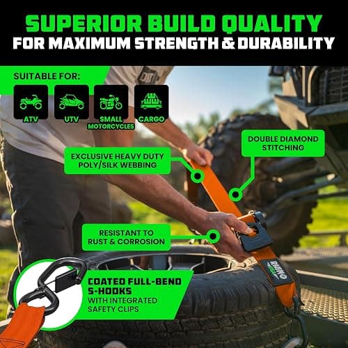 Rhino USA Retractable Ratchet Straps (2-Pack) - 2 Inch x 10 Feet (3,033lb Break Strength) - Heavy Duty Auto Self Retracting Tie Down Straps for Truck, Cargo Trailer, Motorcycle, Rad & More - Orange thumbnail 3