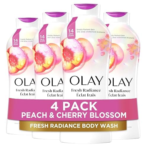 Olay Body Wash for Women, Fresh Radiance, Refreshing & Renewing, Made with Plant Based Cleansers, B3 Botanical Complex, For All Skin Types, Peach & Cherry Blossom Scent, 22 fl oz (Pack of 4) - Image 1