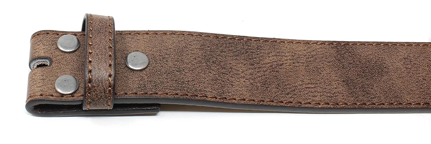 Leather Belt Strap with Vintage Distressed Texture 1.5" Wide with Snaps and without Buckle thumbnail 4