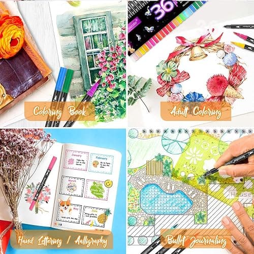 Soucolor Art Brush Markers Pens for Adult Coloring Books, 36 Colors Numbered Dual Tip (Brush and Fine Point) Marker Pen for Kids Note taking Planner Hand Lettering Calligraphy Drawing Journaling thumbnail 8