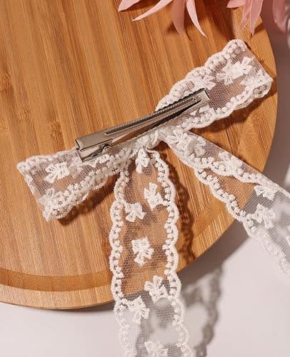 XFYUZR 4Pcs Large lace Hair Clips for Women Girls,Lace Tassel Bows Metal Clips with Long Tail Ribbons,Cute Hair Bows Barrette for Hair Accessories(Black,White) thumbnail 6