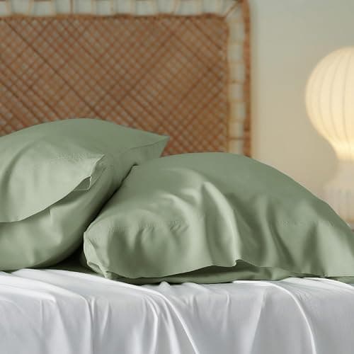 Bedsure Pillow Cases Queen, Cooling Pillow Cases, Rayon Derived from Bamboo Sage Green Pillowcases Queen Size Set of 2, Soft & Breathable Bedding Pillow Covers with Envelope Closure, 20x30 Inches thumbnail 5