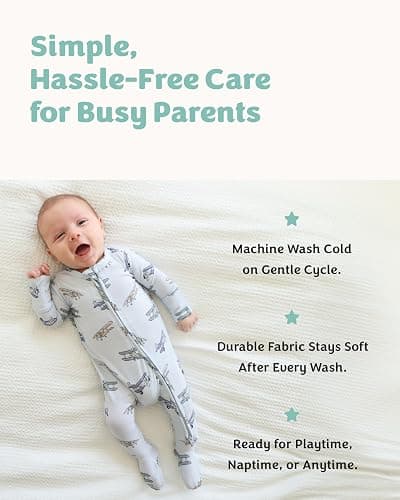 Caden Lane Zippered Baby Footie Pajamas, Soft Onesie Bodysuit with Feet & Double Zipper for Easy Diaper Change, Infant, and Toddler Footed One-Piece Jumpsuit, First Class, 3-6 Months - 3-6 Months - First Class thumbnail 6