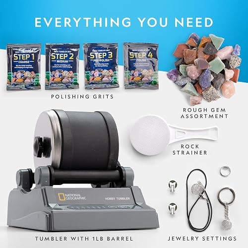 National Geographic Rock Tumbler Kit – Hobby Edition Includes Rough Gemstones, and 4 Polishing Grits, Great STEM Science Kit for Geology Enthusiasts, Rock Polisher for Kids and Adults thumbnail 5