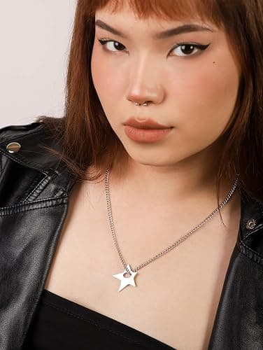 OJERRY Hippie Indie Silver Star Pendant Necklaces Grunge Aesthetic Y2K Necklace Chokers for Women thumbnail 2