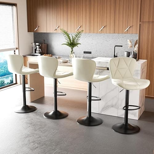 Nalupatio Modern Bar Stools Set of 2, Adjustable Faux Leather Upholstered Swivel Bar Stools, Counter Bar Chairs with Back for Kitchen Island, Cream White thumbnail 6