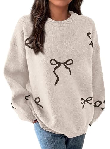 PRETTYGARDEN Fall Long Sleeve Pullover Sweaters For Women 2025 Trendy Crewneck Casual Cute Bow Chunky Knit Oversized Sweater thumbnail 3