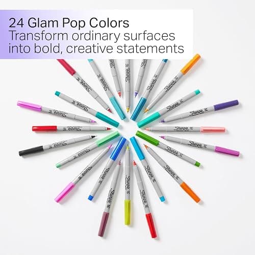 Sharpie Glam Pop Permanent Markers, Ultra Fine Tip Set, Coloring and Drawing, Resilient Ink, Assorted Colors, 24 Count thumbnail 3