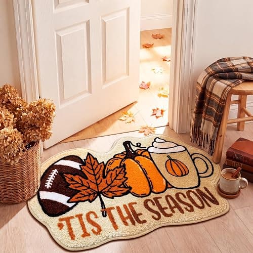Tinideya Fall Football Bathroom Rugs Pumpkins Maple Leaf Bath Mat 32 x 20 Inch Non Slip Absorbent Its The Season Bath Rug Thanksgiving Bathroom Decor for Home Tub Shower Bedroom Decor thumbnail 8