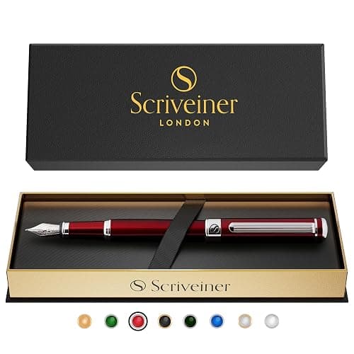 Scriveiner Deep Crimson Red Fountain Pen - Stunning Luxury Pen with Chrome Finish, Schmidt Nib (Medium), Best Pen Gift Set for Men & Women, Professional, Executive, Office, Nice Pens thumbnail 9