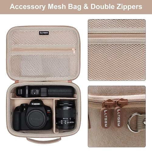 Camera Case Compatible with Canon EOS Rebel T7/R50/R6 Mark II/R100/R50 V/T6/R8/R10/R5 Mark II/RP/R7/5D Mark IV/SL3/R5/T100 DSLR SLR Camera, Len and Tripod with 4 Dividers and Shoulder Strap, Beige thumbnail 4