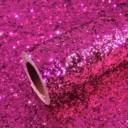 VEELIKE Sparkle Hot Pink Chunky Glitter Peel and Stick Wallpaper Pink Glitter Contact Paper for Cabinets Walls Drawers 15.7''x354'' Self Adhesive Removable Pink Glitter Wallpaper for Girls Bedroom - Image 1