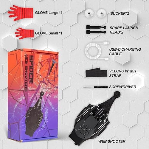 Preympia Spider Web Shooter with Gloves - 8FT Web Launcher for Kids, Spider Silk Slinger Wrist Toy for Superhero Funs (Black) thumbnail 6