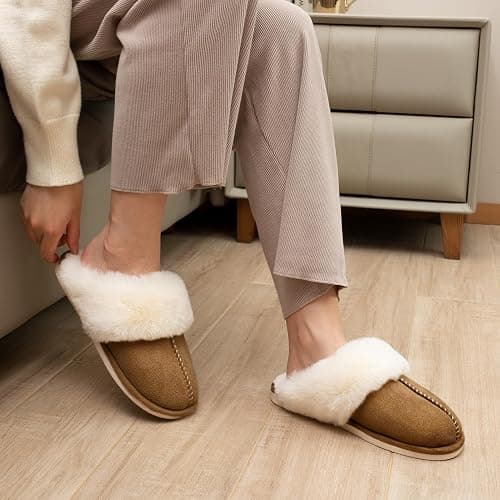 Parlovable Women's Fuzzy Slippers Memory Foam Fluffy Winter House Shoes Suede Faux Fur Slippers Indoor Outdoor thumbnail 6