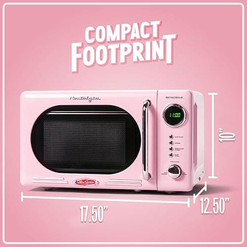 Nostalgia Countertop Microwave Oven with Easy Clean Interior - Retro Microwave with LED Display & Child Lock- Compact 0.7 Cu. Ft. Oven With 12 Pre-Programmed Settings for Quick Cooking- 700-Watts-Pink thumbnail 3