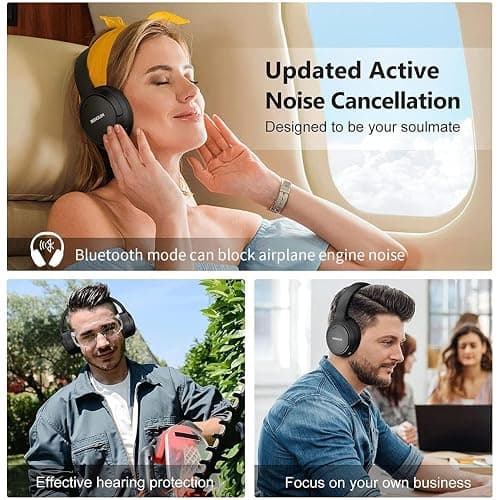 RUNOLIM Hybrid Active Noise Cancelling Headphones, Wireless Over Ear Bluetooth Headphones with Microphone, 70H Playtime, Foldable Headphone with HiFi Audio, Deep Bass for Home Travel Office thumbnail 5