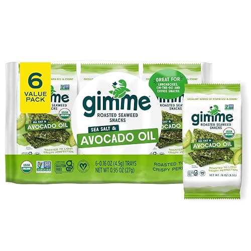 Gimme Seaweed Organic Premium Roasted Seaweed Snacks, Sea Salt & Avocado Oil, 6 Count, Keto, Vegan, Gluten-Free, Great Source of Omega3s and Iodine, Healthy On-The-Go Snack for Kids and Adults - Image 1