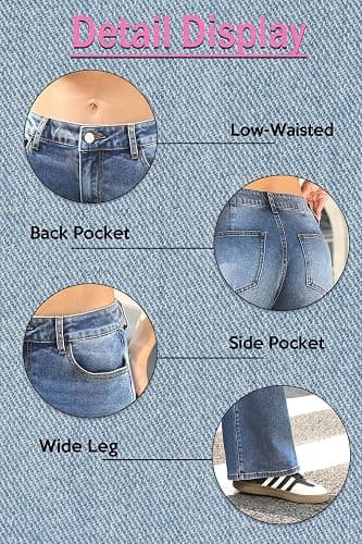 ELLEVEN Low-Rise Baggy Jeans for Women Y2k Loose Denim Pants | High Stretchy,Wide Leg Jeans,Low Waist,Streetwear Women,Western Outfits,Jean Pants,Soft Breathable Autumn Winter Outgoing thumbnail 5