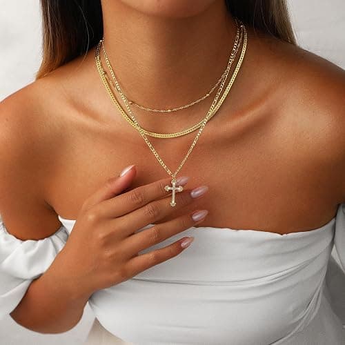 Amicon Cross Necklace for Women 14K Gold Plated Dainty Heart Cross Pendant Choker Simple Trendy Cute Cross Charm Diamond Necklace Faith Jewelry Religious Minimalist Gift thumbnail 4