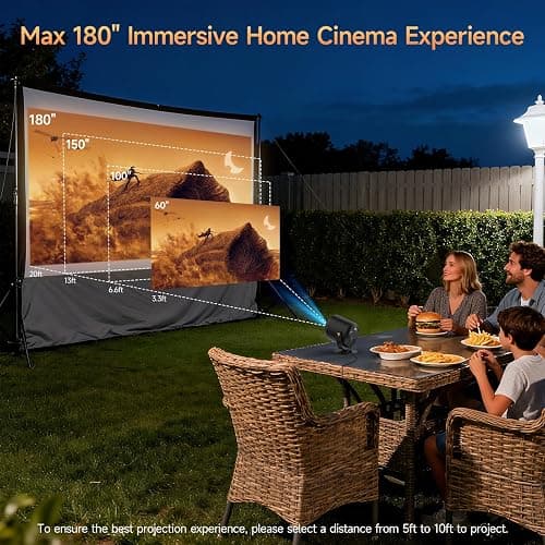 Mini Projector with WiFi and Bluetooth, Portable Projector Native 1080P Support 4k with 180° Adjustable Stand, Max 180" Display Proyector Built-in Speakers thumbnail 6
