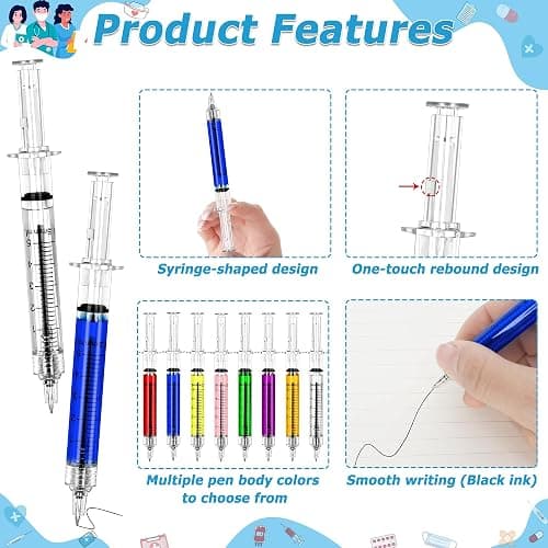 24Pcs Syringe Pen, Multi-Color Retractable Fun Nurses Week Gifts Bulk, Black Ink Novelty Pens Set, Nurse Accessories for Work and Nursing School Supplies, Imaginary Doctor Play Cool Gifts for Nurses thumbnail 5