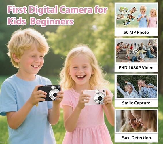 Digital Camera for 50MP FHD 1080P, Digital Point and Shoot Camera with 16X Zoom Anti Shake, Indoor&Outdoor Travel Compact Small Camera Gift for Boys Girls Kids Camera with 32GB Card, Pink thumbnail 2