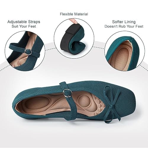 itbieong Knit Flats for Women Square Toe Flats Casual Ballet Flats with Ankle Strap,Washable Comfortable Dressy Mary Jane Flat thumbnail 5