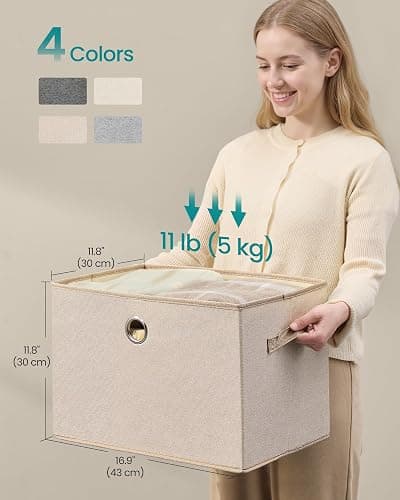 SONGMICS Large Storage Bins with Lids, 41 Quart Fabric Closet Organizer, 3 Pack Foldable Storage Boxes, 16.9" L x 11.8" W x 11.8" H, Summer Sand URFB545LF01 thumbnail 2