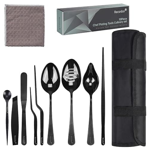 Recsrdce Professional Stainless Steel Culinary Plating Set,9 Piece Culinary Plating Set, Black, Stainless Steel - Image 1