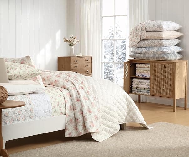 Laura Ashley - Flannel Sheets Twin Size, Anti-Pilling & Wrinkle Resistant Cotton, Touchably Soft for All-Season Comfort - Bed Sheets with Matching Pillowcase & Fitted Sheet (Antoinette Pink) thumbnail 8