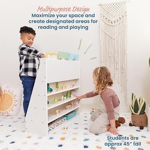 ECR4Kids Streamline Single-Sided Book Display with Storage, Classroom Bookshelf, White Wash - White Wash thumbnail 5