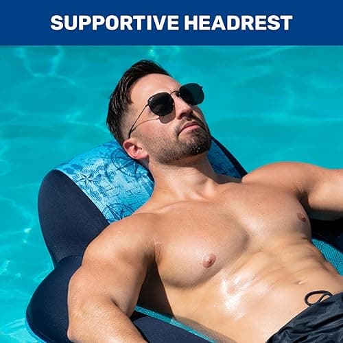 Aqua Campania Ultimate 2-in-1 Pool Float Lounge – Extra Large – Inflatable Pool Floats for Adults with Adjustable Backrest & Cupholder Caddy – Navy Hibiscus - Oversize Ultimate Lounge, 74"-90" Pineapple Hibiscus thumbnail 4