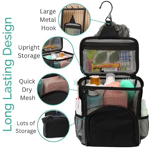 TERRA HOME Portable Shower Caddy For College Dorms - Foldable Mesh Tote - Dorm Room Essentials - Durable Hanging Travel Shower Bag - Perfect for College Students, Men, Women (Black) - Black thumbnail 4