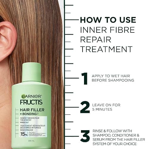 Garnier Fructis Hair Filler + Bonding Fiber Repair Pre-Shampoo Treatment, For Damaged Hair, Repairs & Strengthens Broken Bonds, Fills Hair with Strength 7 Layers Deep,300ml thumbnail 8