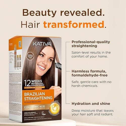 KATIVA Brazilian Keratin Treatment Kit – At-Home Formaldehyde-Free Hair Straightening with Hyaluronic Acid – Up to 12 Weeks Frizz Control for Curly, Wavy, Frizzy & Coarse Hair thumbnail 2